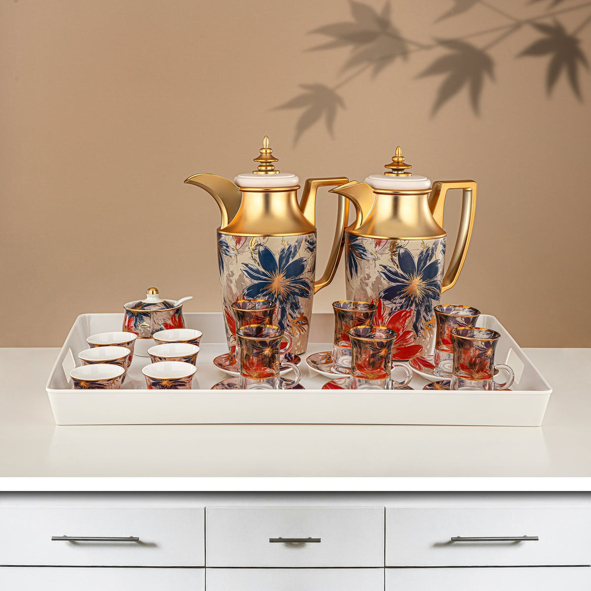 طقم قوارير مفرغة من الهواء، زهري وذهبي غير لامع