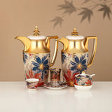Vaccum Flask Set Floral & Matt Gold